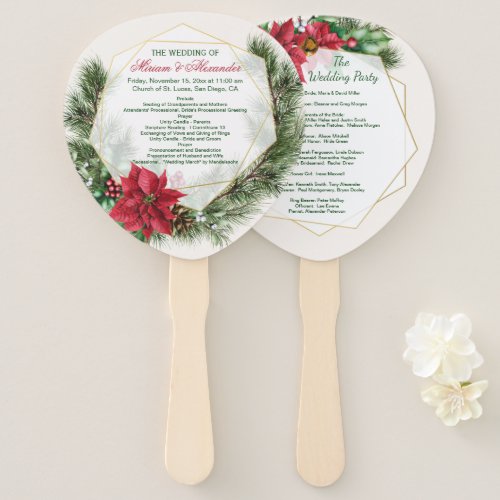 Poinsettia holly pine Christmas Wedding Hand Fan