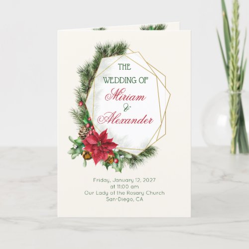 Poinsettia holly pine Christmas Wedding Program