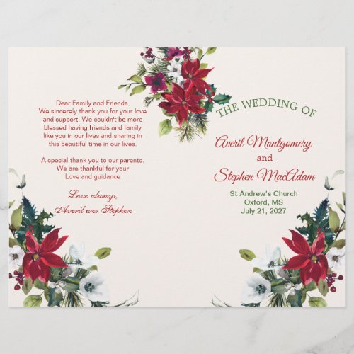 Poinsettia holly pine Christmas Wedding Programm