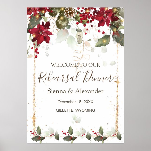 Poinsettia Holly Rehearsal Dinner Welcome Sign (Front)