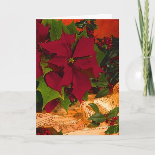 Poinsettia Holly  Ribbon Holiday Card