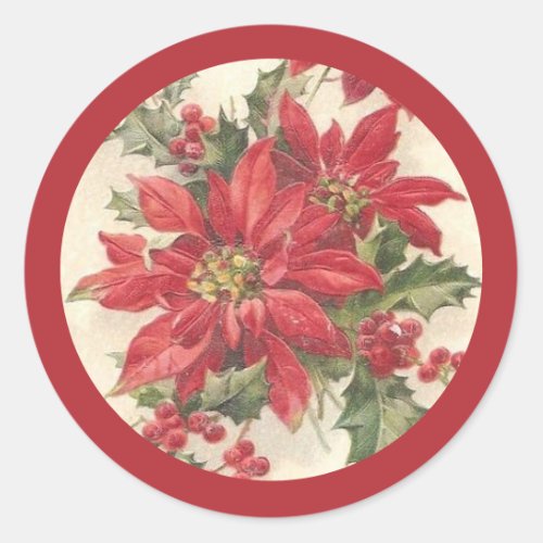 Poinsettia Holly Vintage Christmas Holiday Seal