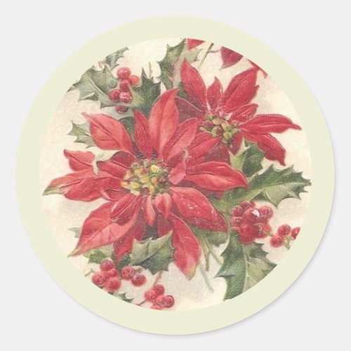 Poinsettia Holly Vintage Christmas Holiday Seal