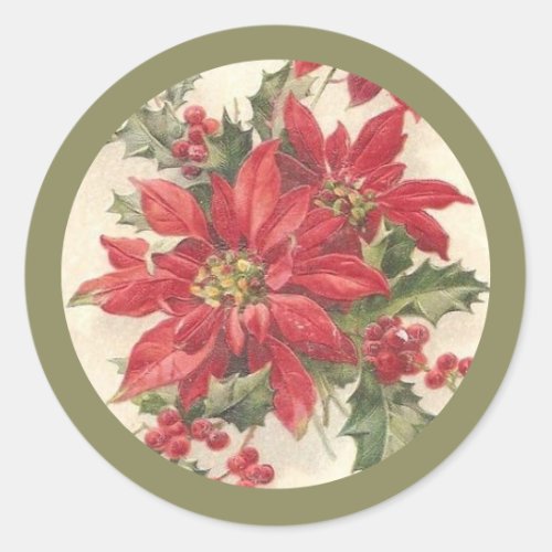 Poinsettia Holly Vintage Christmas Holiday Seal