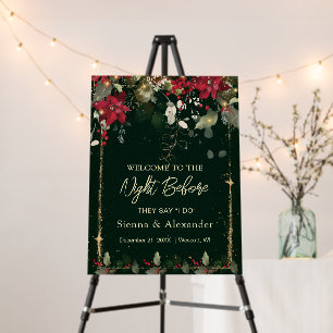 Poinsettia Holly Welcome to the Night Before Sign
