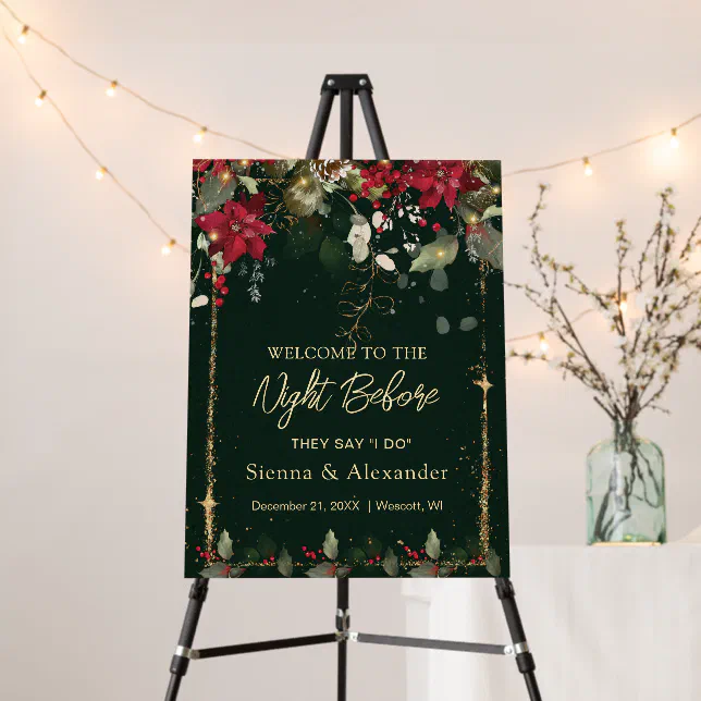 Poinsettia Holly Welcome to the Night Before Sign | Zazzle