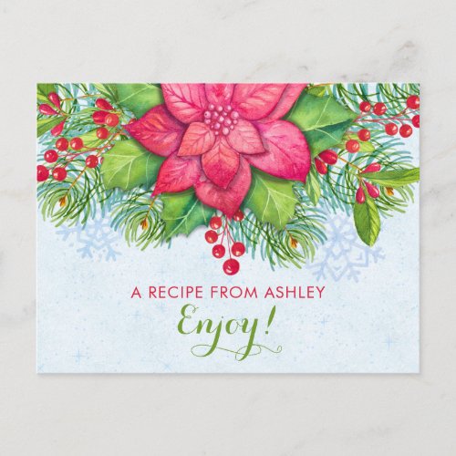Poinsettia Holly Xmas Christmas Recipe Card