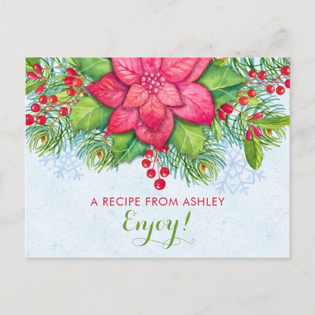 Poinsettia Holly Xmas Christmas Recipe Card (Front)