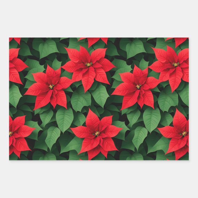 Poinsettia , Holly, Xmas toys Christmas Background Wrapping Paper Sheets (Front)