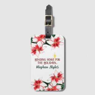 Poinsettia Home for the Holidays Christmas Luggage Tag
