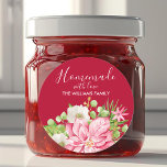 Poinsettia Homemade With Love Christmas Baking Classic Round Sticker<br><div class="desc">Homemade with love personalized round stickers feature modern,  elegant winter flowers and a pink poinsettia with your name and greeting in chic lettering. All text,  fonts,  font colors can be modified,  just click the "customize further" link. MATCHING items in our store.</div>