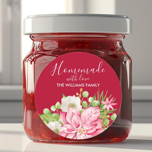  Poinsettia Homemade With Love Christmas Baking Classic Round Sticker (Poinsettia Homemade With Love Christmas Baking 3" Round Stickers)