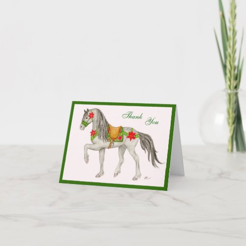 Poinsettia Horse thank you card