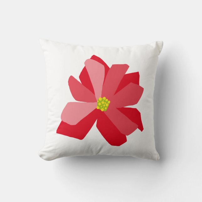 Poinsettia Illustration Throw Pillow (Front)