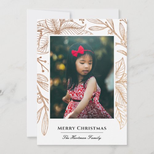 Poinsettia Imprint Elegant Gold Photo Holiday Card