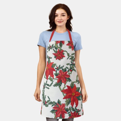 Poinsettia Kitchen Apron Allover print