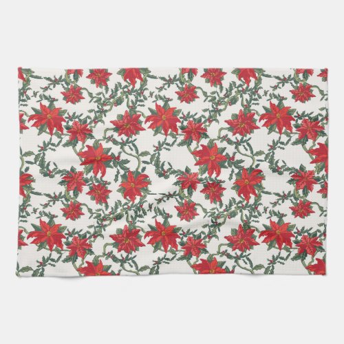 Poinsettia Kitchen Towel Red Poinsettias and Holly