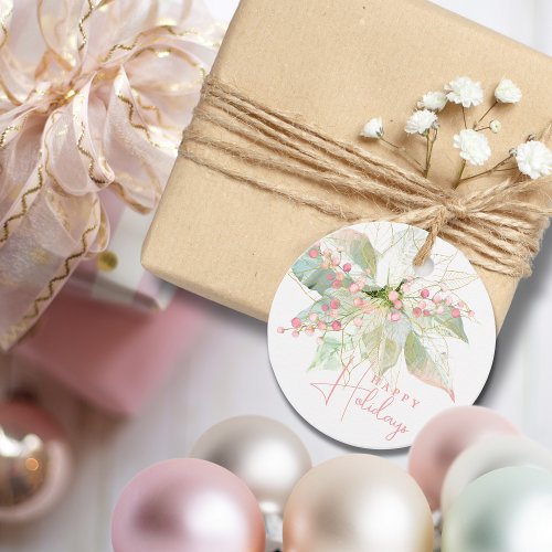 Poinsettia Light Pink Gold Happy Holidays Modern Favor Tags