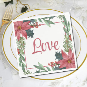 Poinsettia Love Christmas Winter Wedding Napkins