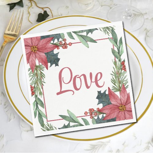 Poinsettia Love Christmas  Winter Wedding  Napkins