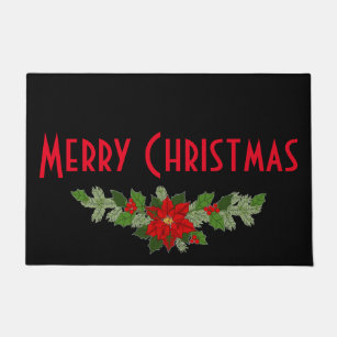 Custom PERSONALIZED Christmas Poinsetta Doormat Welcome Mat Door Mat Holiday Family Monogram Christmas Outdoor Non-Skid Rug Floor Mat Decor