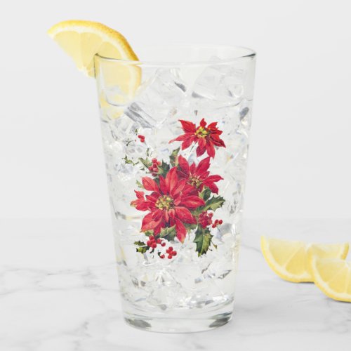 Poinsettia Merry Christmas Glass