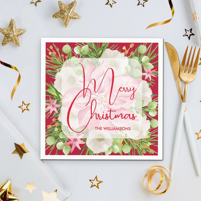 Poinsettia Merry Christmas Napkins (Poinsettia Merry Christmas Napkins)