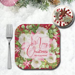 Poinsettia Merry Christmas Paper Plates