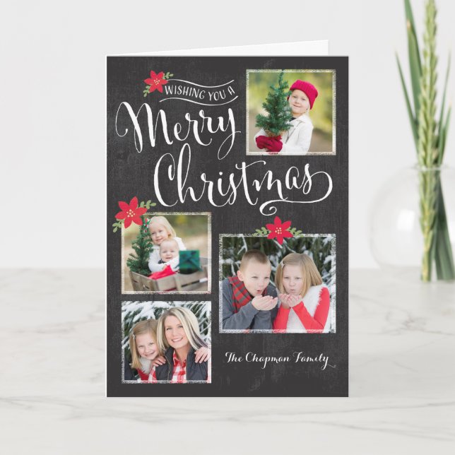 Poinsettia Merry Christmas Photo Card (Front)