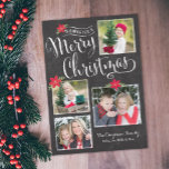 Poinsettia Merry Christmas Photo Card<br><div class="desc">Inspired by chalk drawings,  this whimsical design features a fun layout for multiple photos,  dressed up with a pretty script.</div>