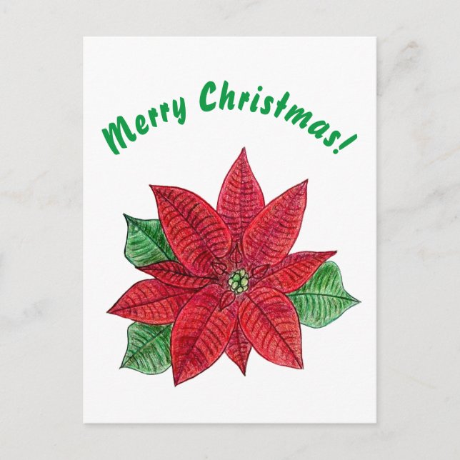Poinsettia - Merry Christmas Postcard - White (Front)