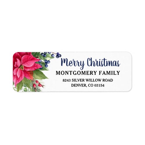 Poinsettia Merry Christmas Return Address Label