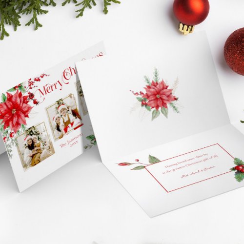 Poinsettia  Merry Christmas Typography 3_Photo Holiday Card