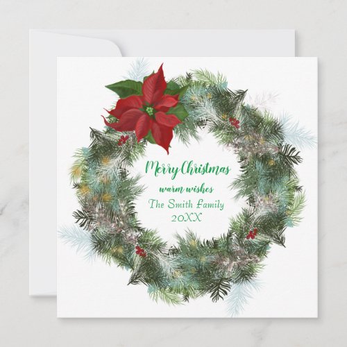 Poinsettia Merry Christmas Wreath Card