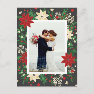 Poinsettia & Mistletoe - Christmas Wedding Photo Holiday Postcard