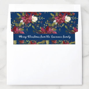 Poinsettia  Navy Blue Personalized Christmas Envelope Liner
