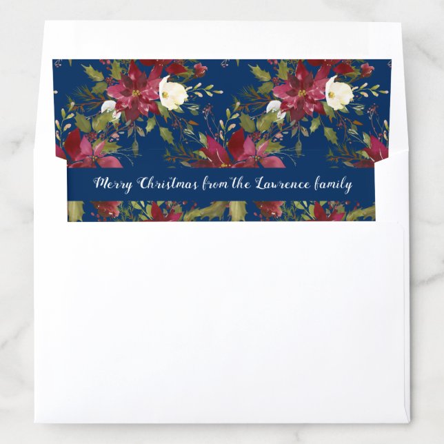 Poinsettia  Navy Blue Personalized Christmas Envelope Liner (In Envelope)