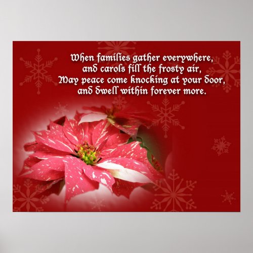 Poinsettia on Red With Poem Poster