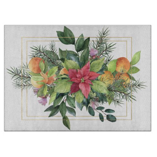 Poinsettia Oranges Evergreens Glorious Cutting Board