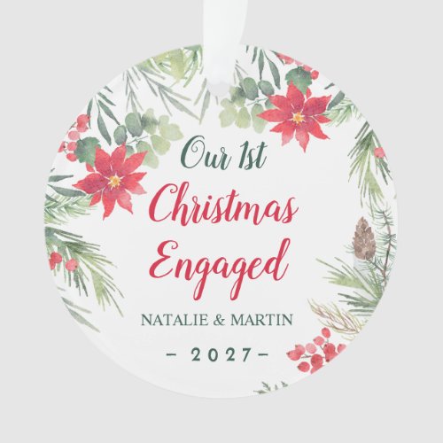 Poinsettia Our 1st Christmas Engaged Photo Ornament