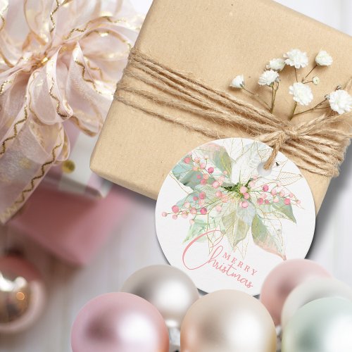 Poinsettia Pastel Pink Gold Chic Merry Christmas  Favor Tags