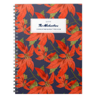 Poinsettia Pattern Blue Christmas Planner Notebook