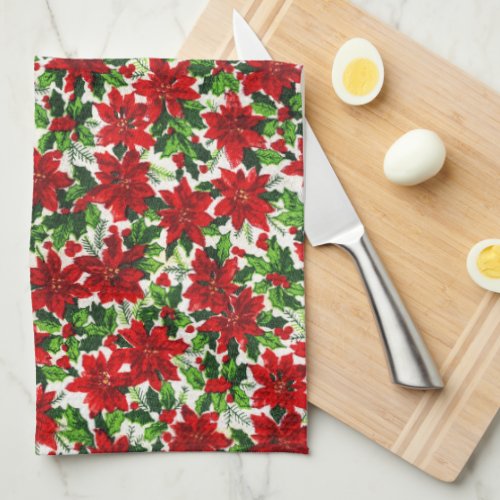 Poinsettia Pattern Christmas Kitchen Towel