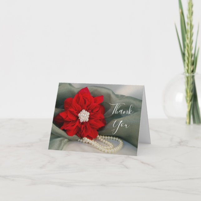 Poinsettia Pearls on Green Bridesmaid Thank You (Front)