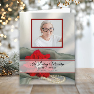 Poinsettia Pearls Winter Funeral Memorial Sympathy Letterpress Thank You Card