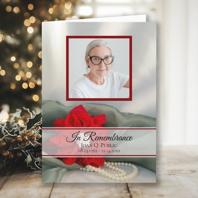 Poinsettia Pearls Winter Funeral Service Folded Program (Creator Uploaded)