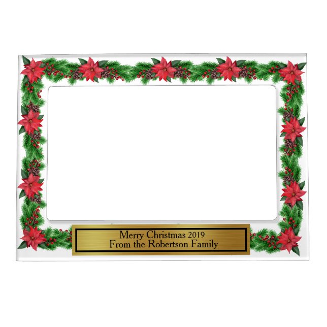 Poinsettia Personalized Christmas Photo Magnetic Frame (Front)