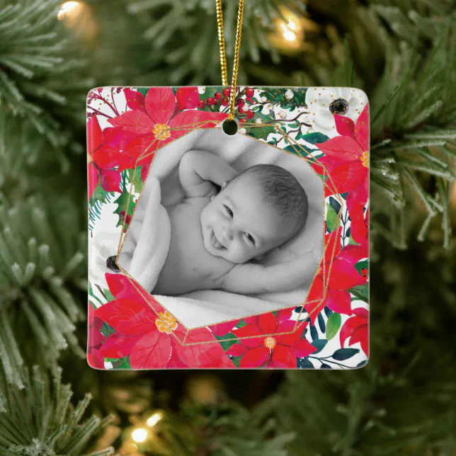 Poinsettia Photo Frame First Time Grandparents Ceramic Ornament Zazzle