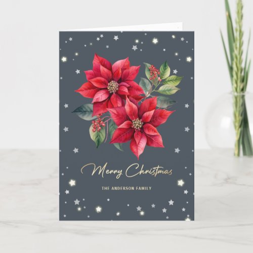 Poinsettia Photo Merry Christmas Card