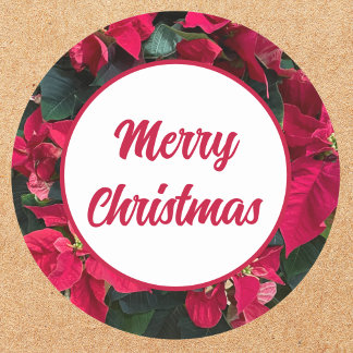 Poinsettia Photo Red Merry Christmas Classic Round Sticker